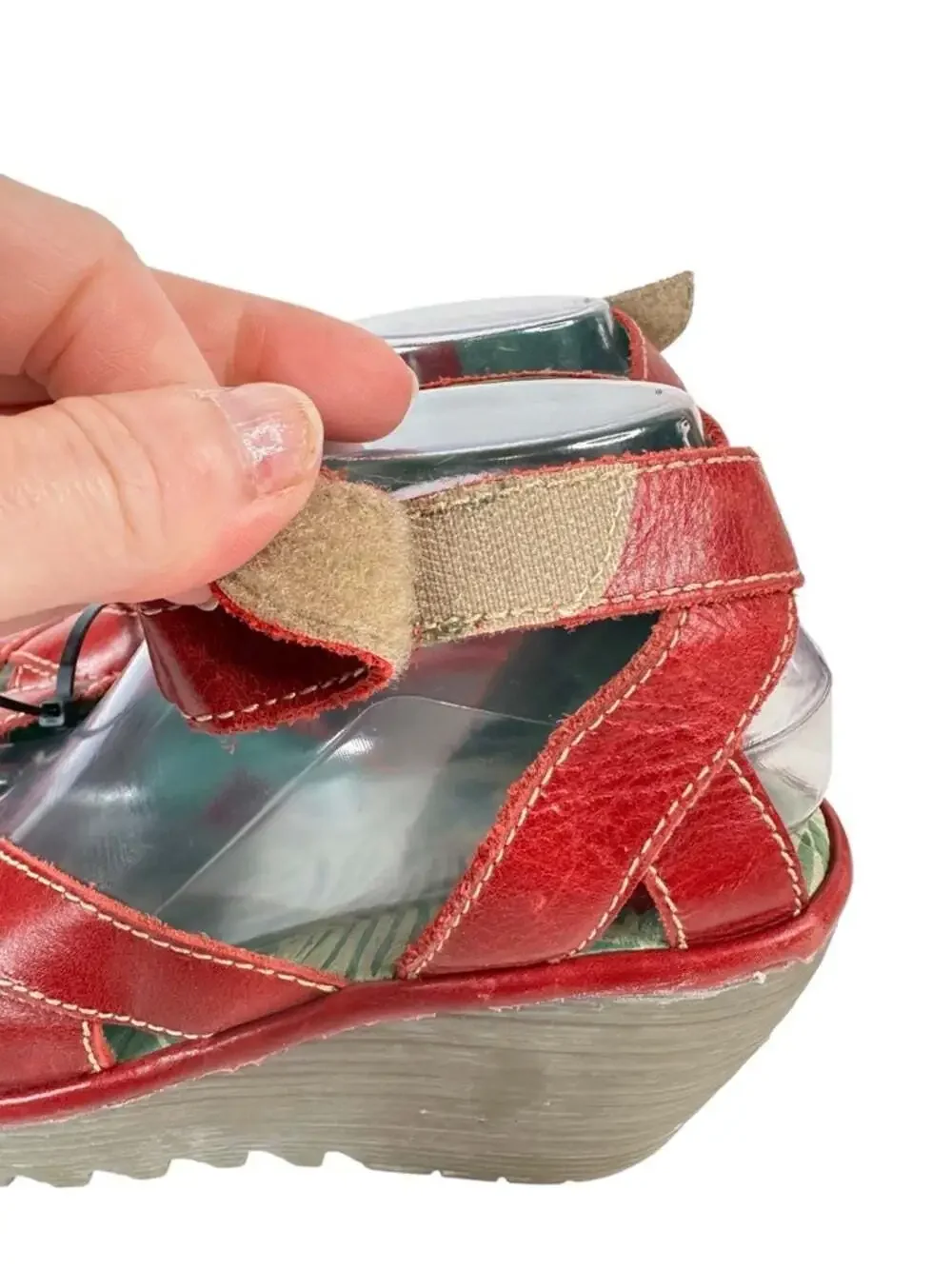Fly London Yossa Womens Euro 41 Red Leather Comfort Wedge Sandals Strap 10